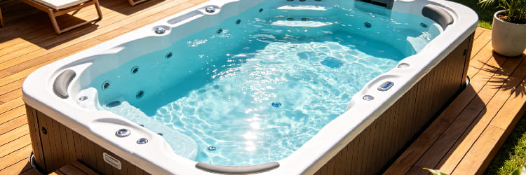 1783061692525295.png alt=Large swim spa with multiple hydrotherapy jets on a wooden deck with lounge chairs nearby.png